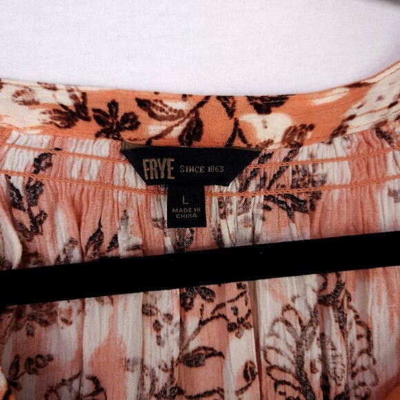 Frye Peasant Blouse Womens Size Large Boho Floral Balloon Sleeve Button Up Top - Picture 9 of 13